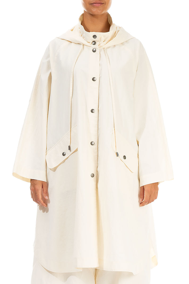 Hooded Oversized Off White Cotton Coat