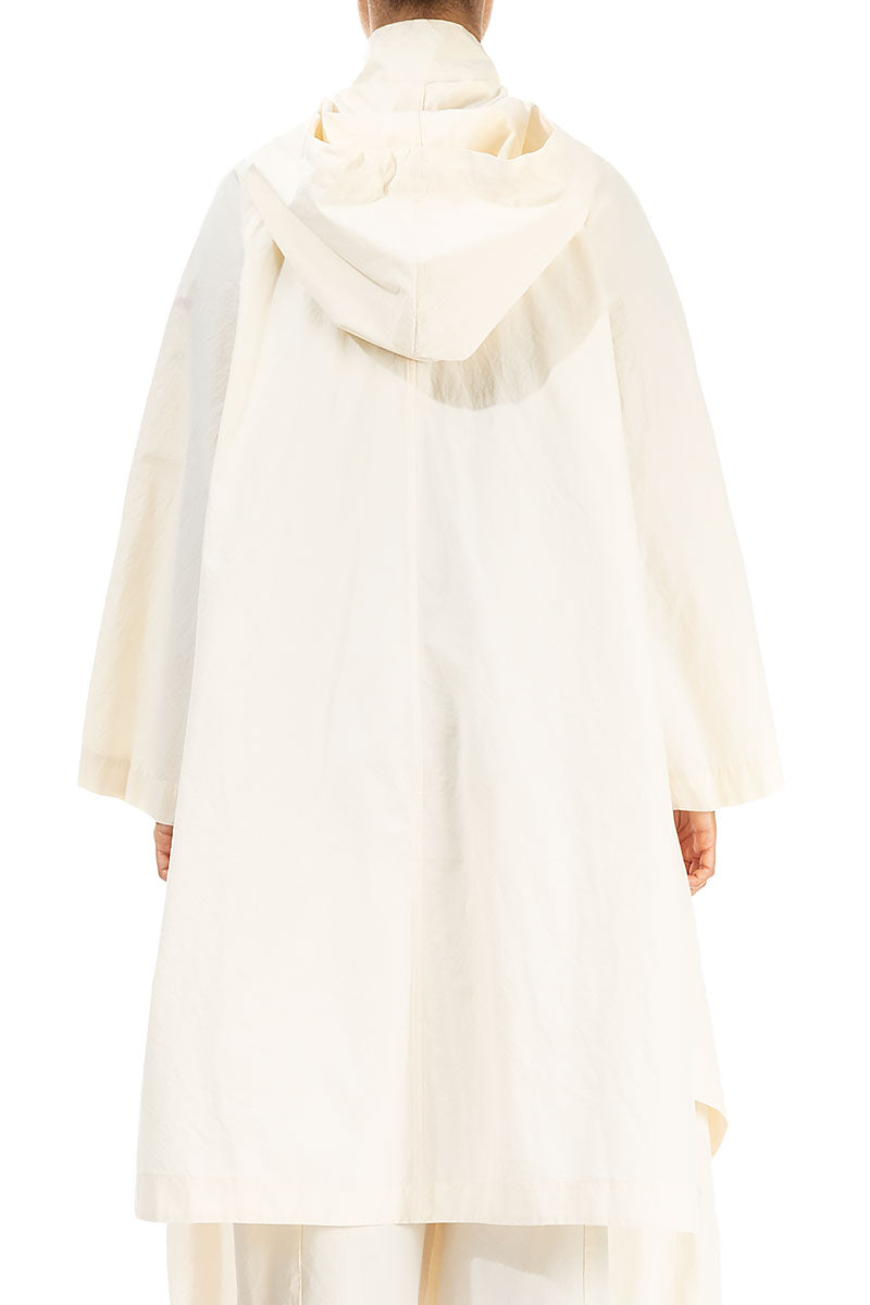 Hooded Oversized Off White Cotton Coat