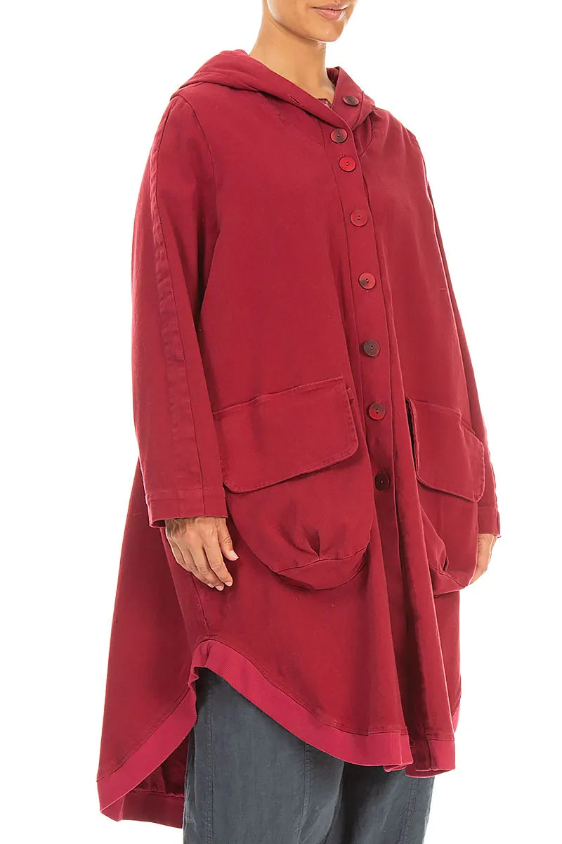 Hooded Stretch Hem Ruby Denim Cotton Coat 4