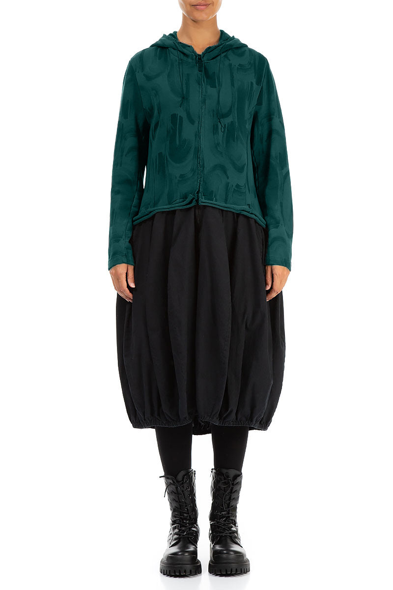 Hooded Peacock Paintwave Cotton Jacket Dress 1