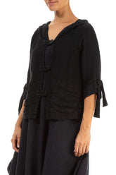 Hooded Short Black Linen Jacket 3