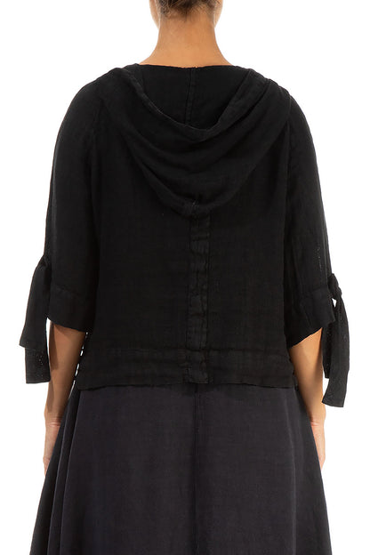 Hooded Short Black Linen Jacket 2