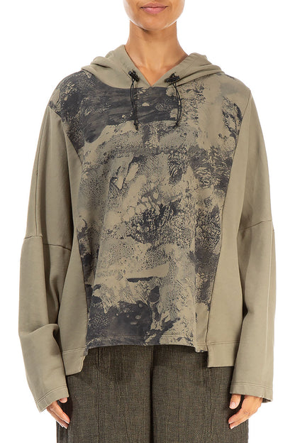 Hooded Silver Sage Marble Cotton Hoodie