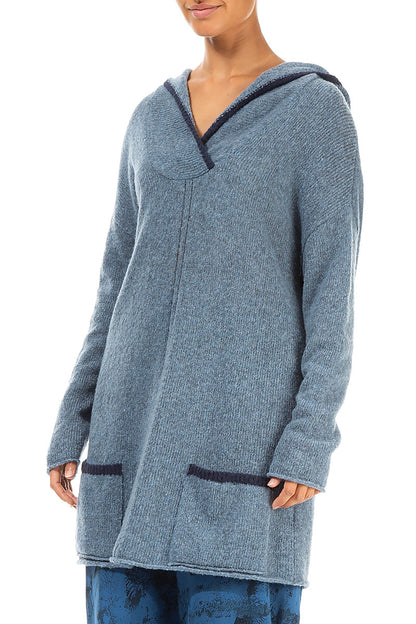 Hooded Sky Blue Wool Sweater