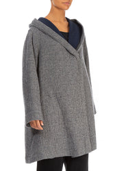 Hooded Grey Houndstooth Wool Coat 3