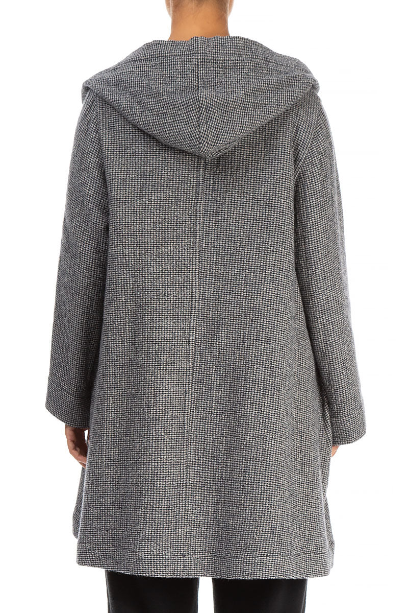 Hooded Grey Houndstooth Wool Coat 2