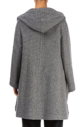 Hooded Grey Houndstooth Wool Coat 2