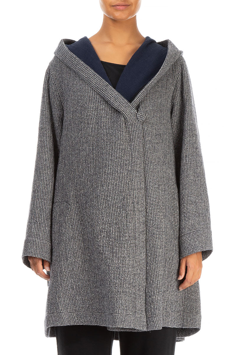 Hooded Star Checked Wool Coat