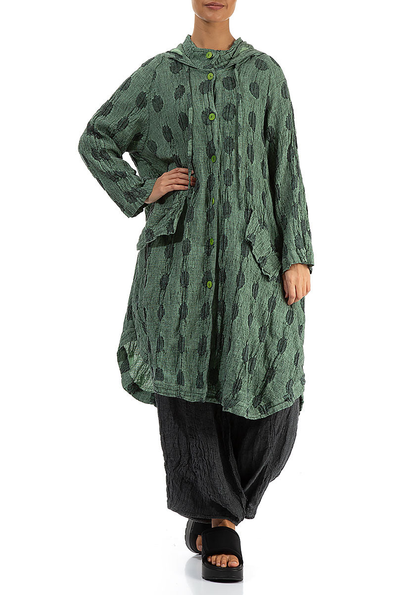 Hooded Textured Bubbles Green Sorbet Linen Jacket