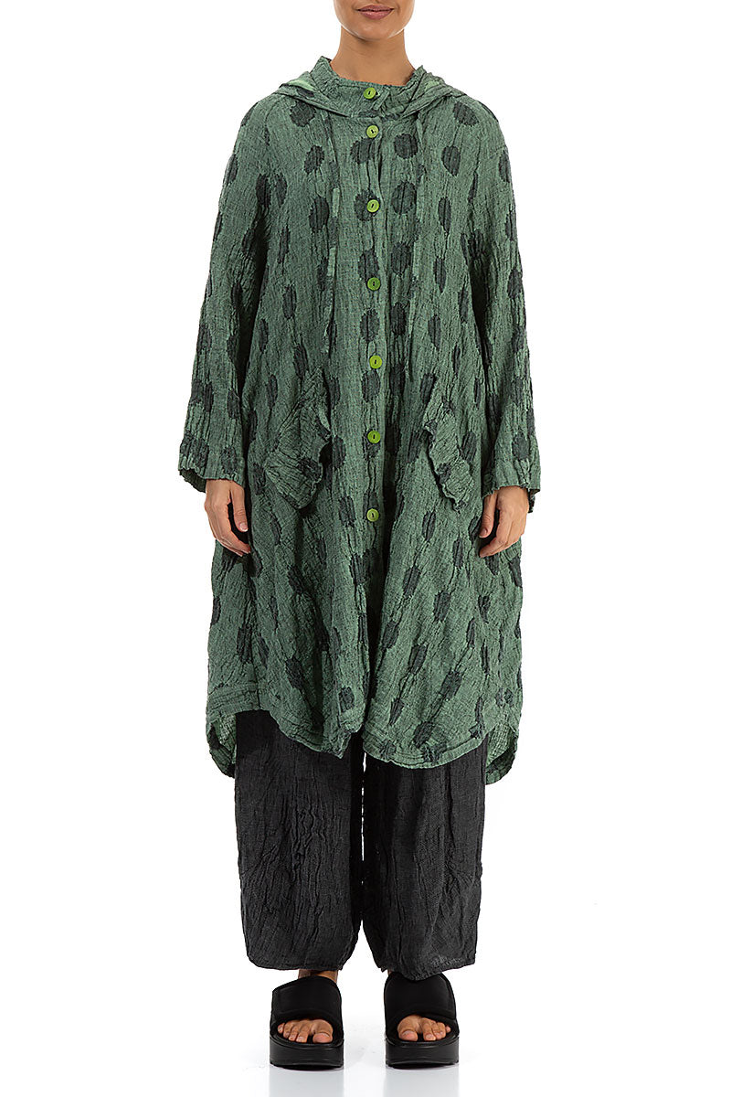 Hooded Textured Bubbles Green Sorbet Linen Jacket