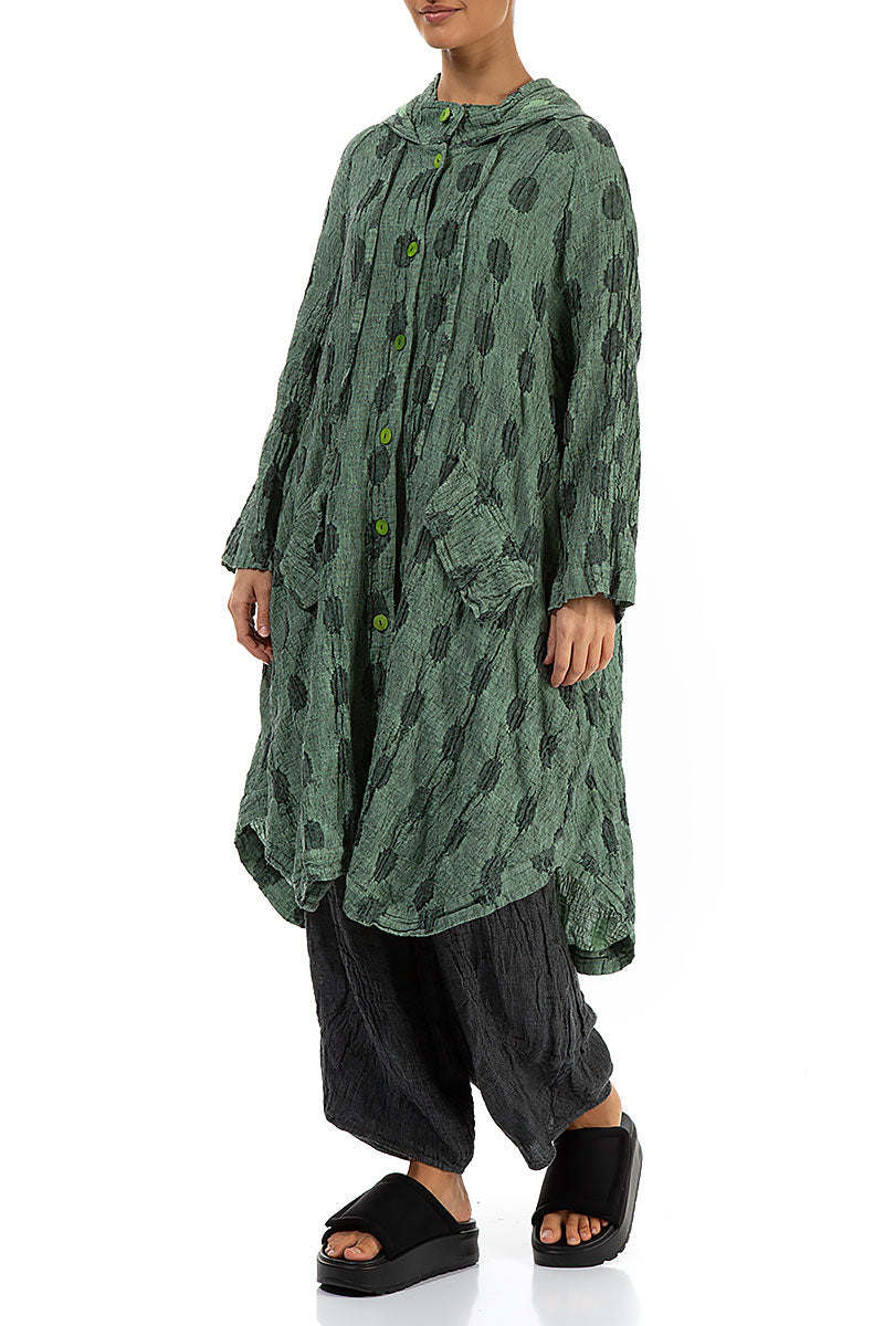 Hooded Textured Bubbles Green Sorbet Linen Jacket