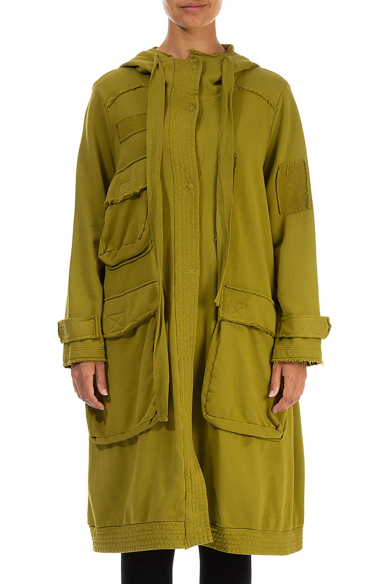 Hooded Three Pockets Golden Lime Cotton Jacket