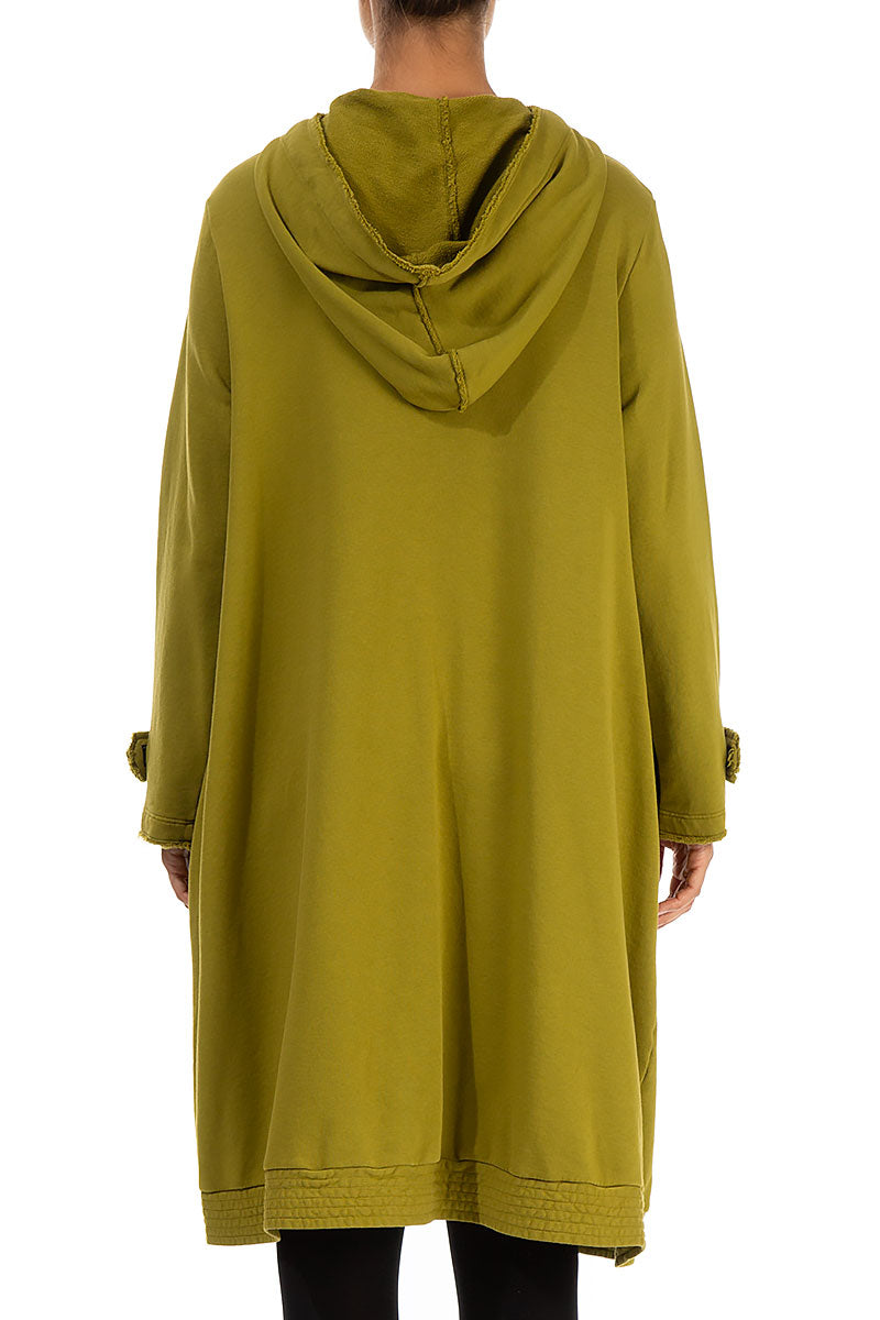 Hooded Three Pockets Golden Lime Cotton Jacket