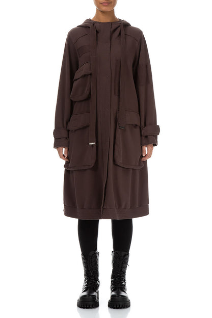 Hooded Three Pockets Pepper Brown Cotton Jacket 1