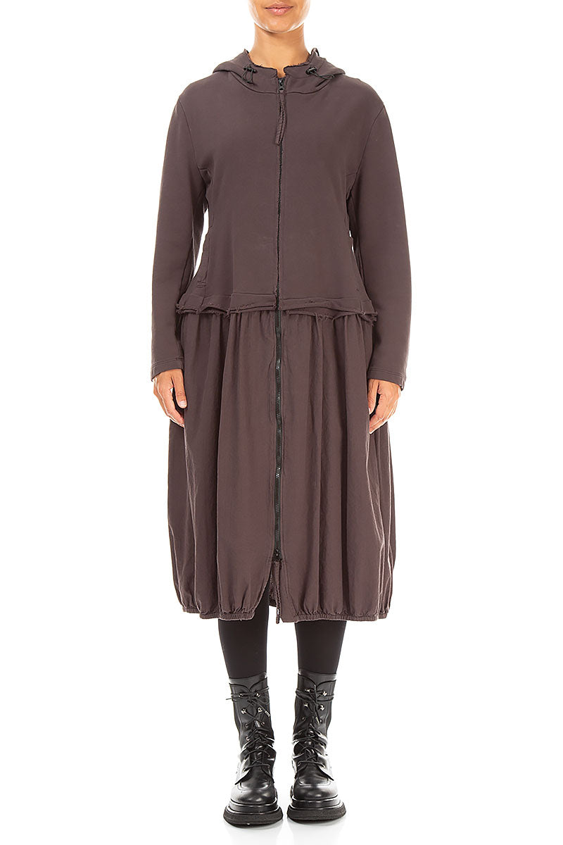 Hooded Truffle Brown Cotton Jacket Dress 1
