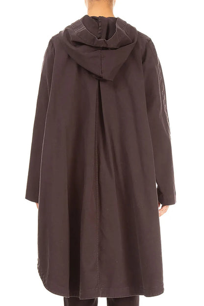Hooded Truffle Brown Stretch Cotton Coat