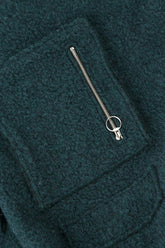 Hooded Zip Teal Plush Wool Cotton Coat 5