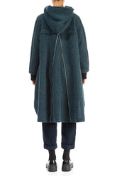 Hooded Zip Teal Plush Wool Cotton Coat 2