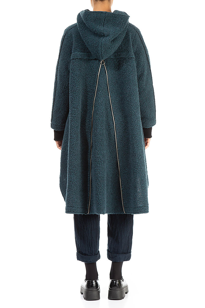 Hooded Zip Teal Plush Wool Cotton Coat 2