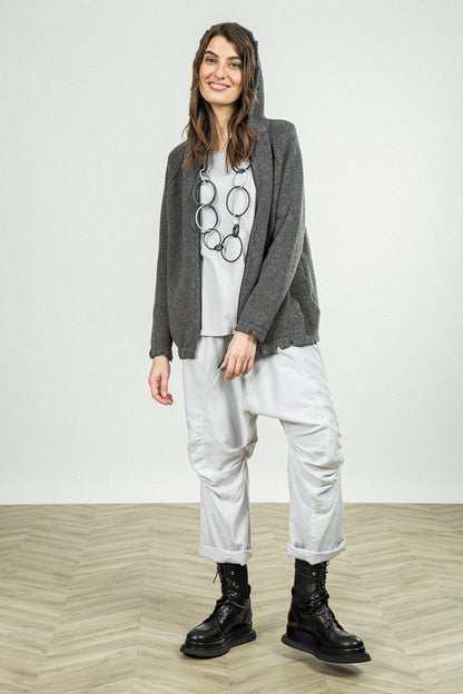 Gilet en Laine mérinos gris à capuche et fermetures éclair
