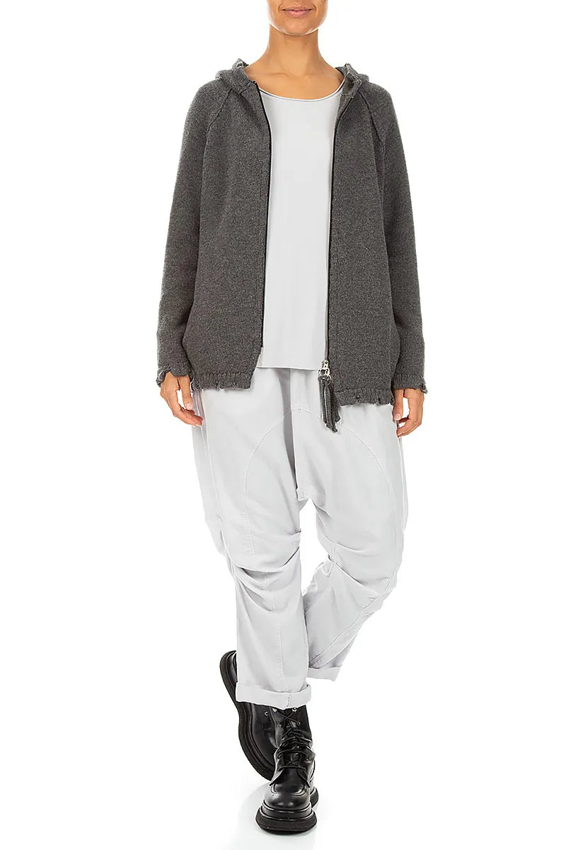 Gilet en Laine mérinos gris à capuche et fermetures éclair
