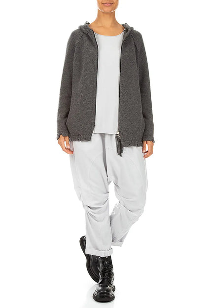 Gilet en Laine mérinos gris à capuche et fermetures éclair