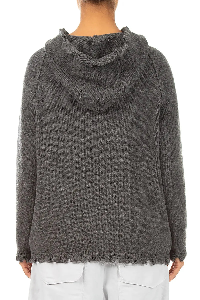 Gilet en Laine mérinos gris à capuche et fermetures éclair