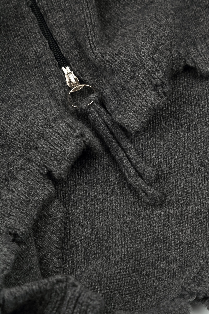 Gilet en Laine mérinos gris à capuche et fermetures éclair
