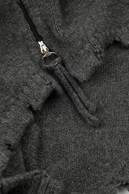 Gilet en Laine mérinos gris à capuche et fermetures éclair