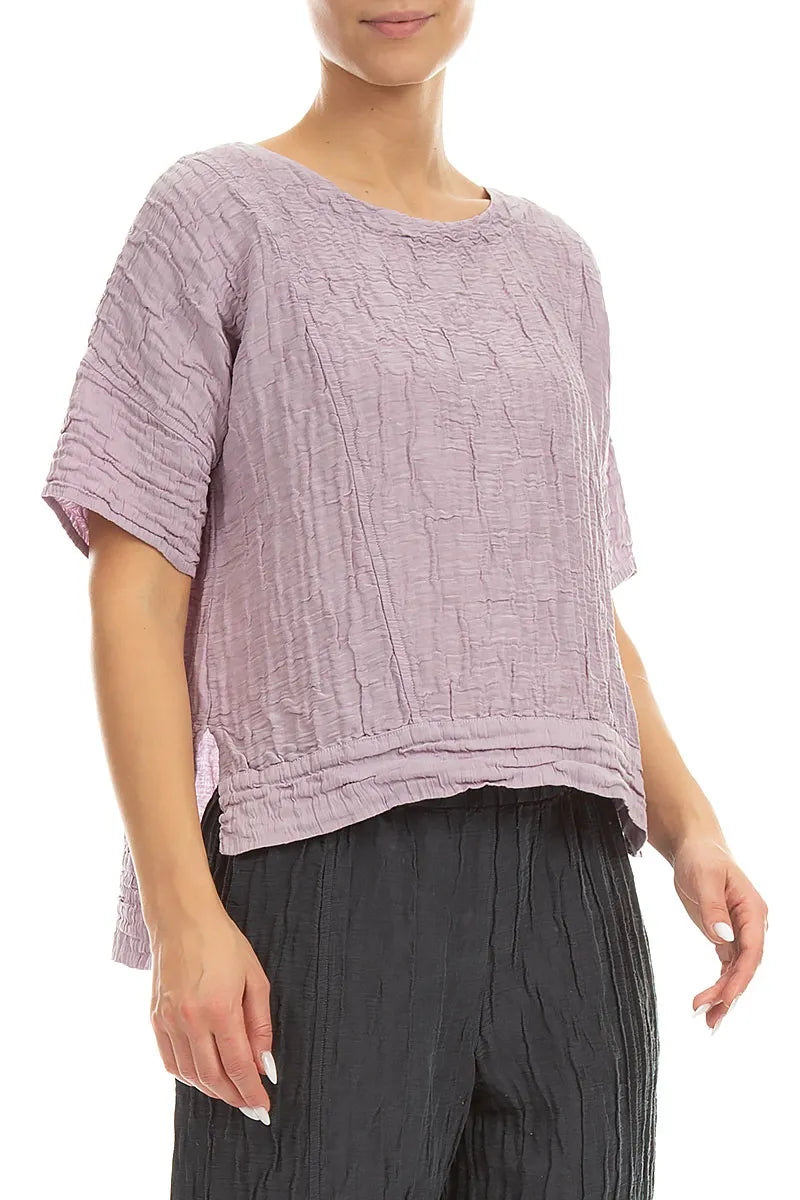 Horizontal Hem Crinkled Lilac Silk Linen Blouse 3