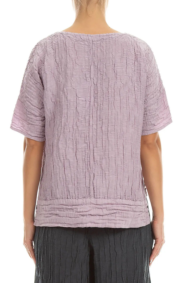 Horizontal Hem Crinkled Lilac Silk Linen Blouse 2