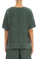 Horizontal Hem Crinkled Sage Silk Linen Blouse 2