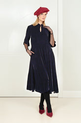 Keyhole Neck Slate Blue Silk Velvet Dress 1