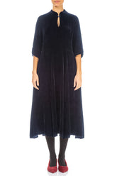 Keyhole Neck Slate Blue Silk Velvet Dress 2