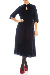 Keyhole Neck Slate Blue Silk Velvet Dress 4