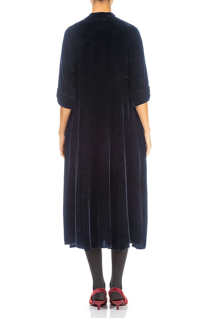 Keyhole Neck Slate Blue Silk Velvet Dress 3