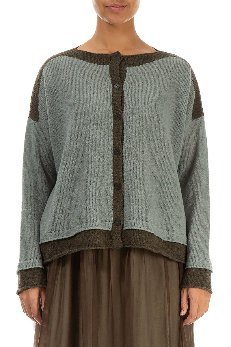 Khaki Edge Pistachio Wool Cardigan