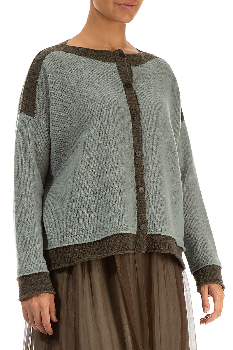 Khaki Edge Pistachio Wool Cardigan