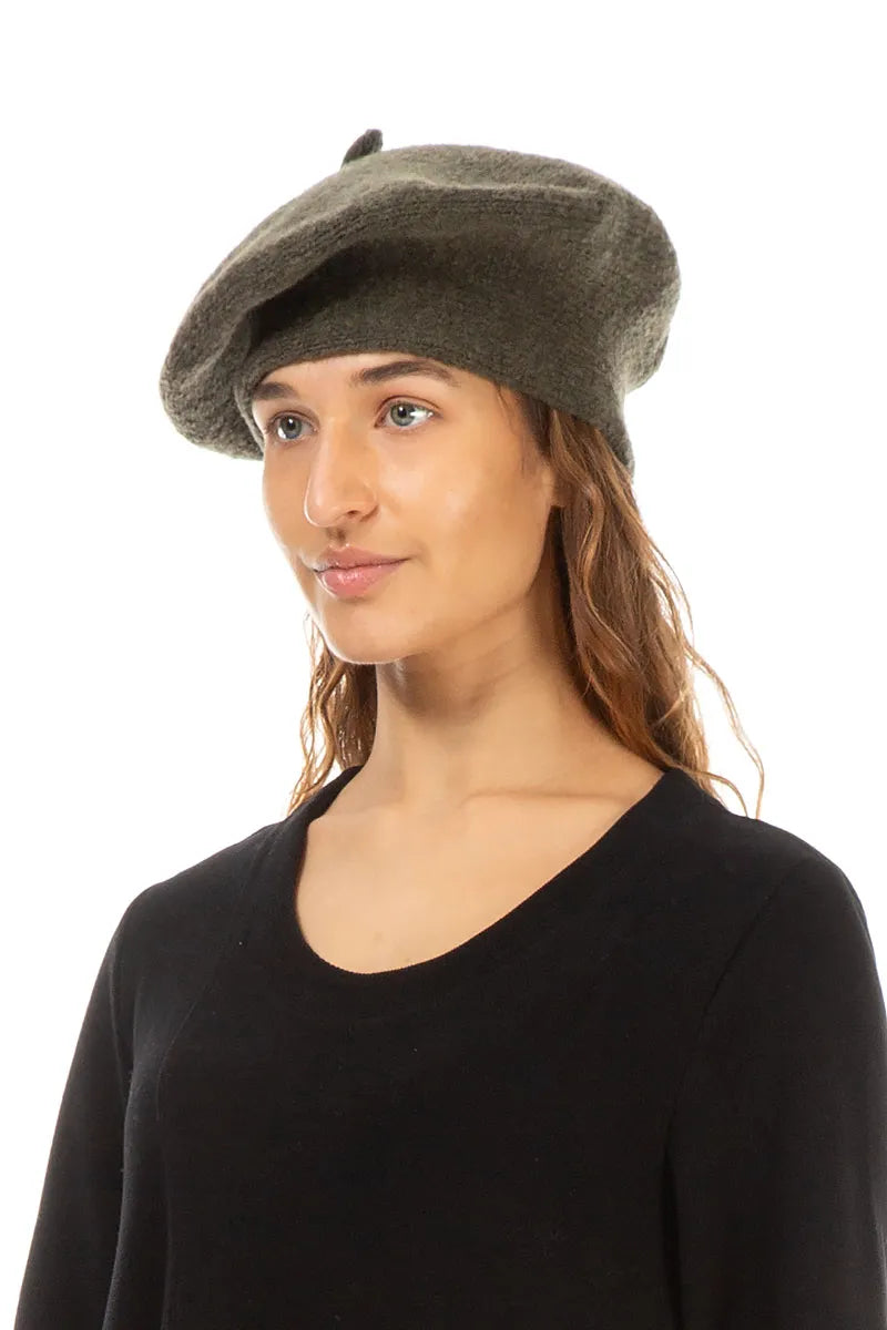 Khaki Knitted Wool Beret 1