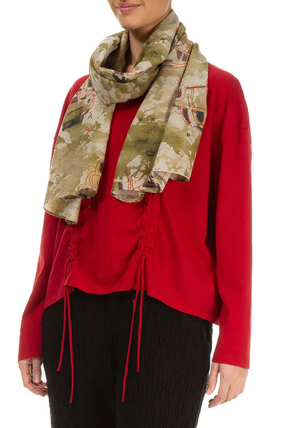 Khaki Retro Silk Cotton Scarf 3