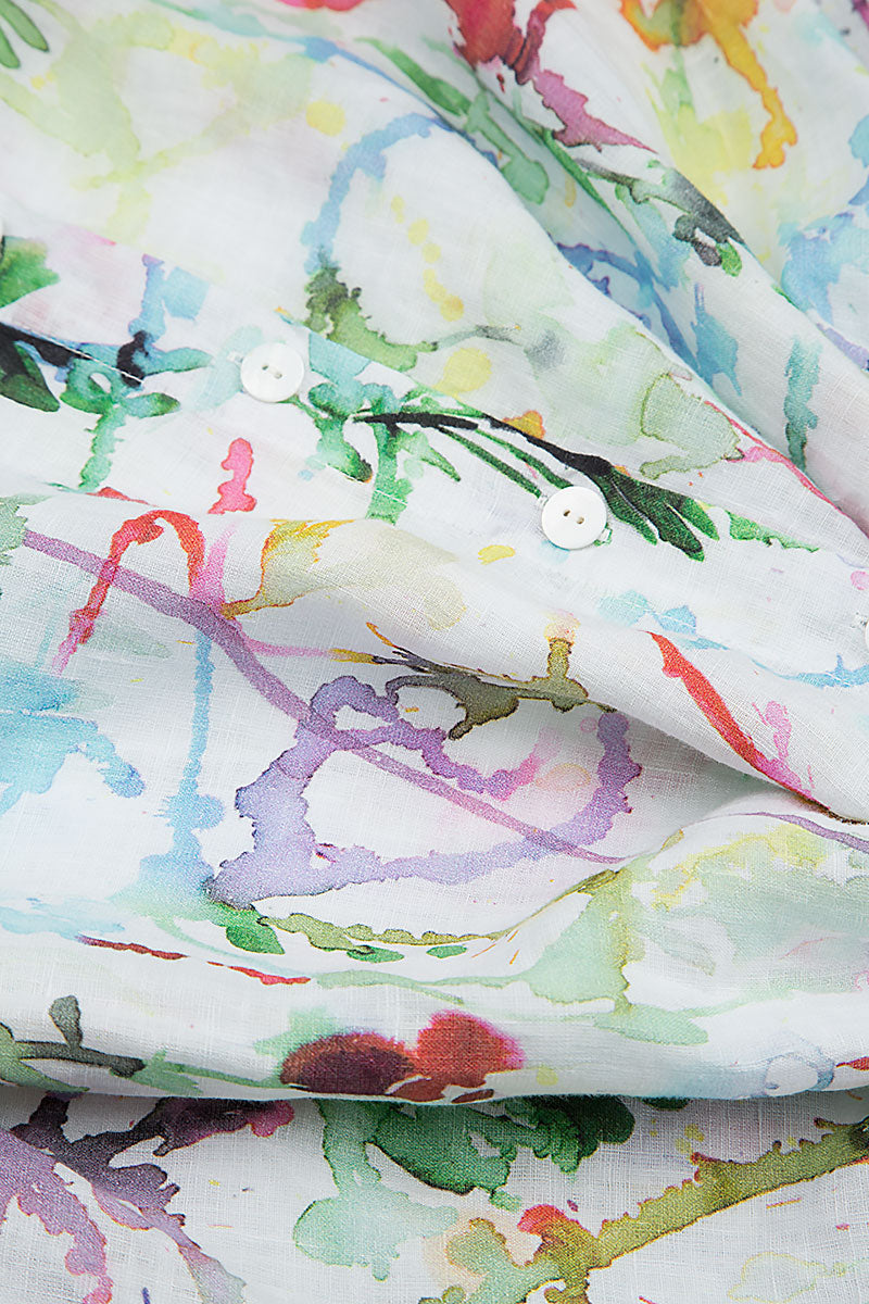 Buttoned Colour Splash Linen Dress