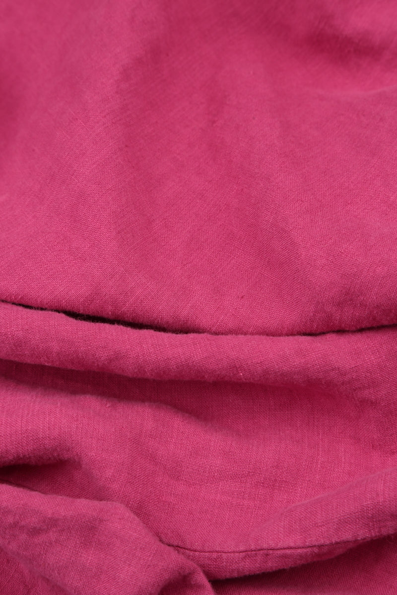 Robe en lin fuchsia col en V à manches ballon