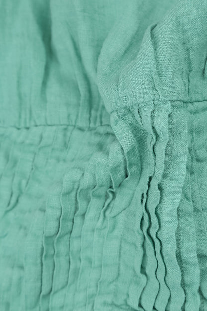 Sleeveless Mint Pintuck Linen Dress