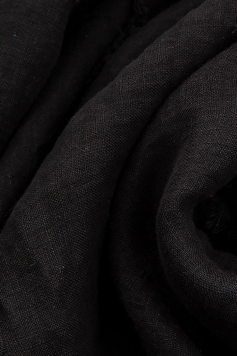 Short Sleeves Black Gauze Linen Midi Dress 5