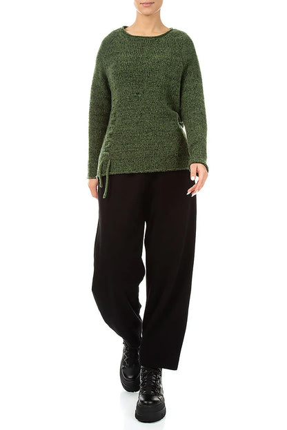 Lace-Up Dark Sage Wool Sweater