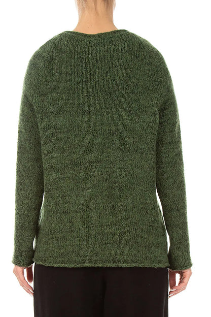 Lace-Up Dark Sage Wool Sweater