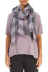 Large Check Lilac Gauze Linen Scarf 1
