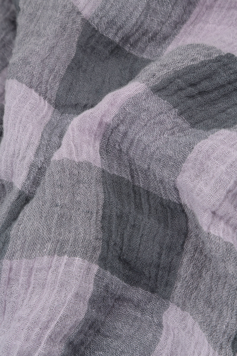 Large Check Lilac Gauze Linen Scarf 4
