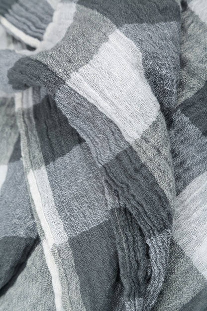 Large Check White Gauze Linen Scarf 4