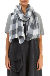 Large Check White Gauze Linen Scarf 1